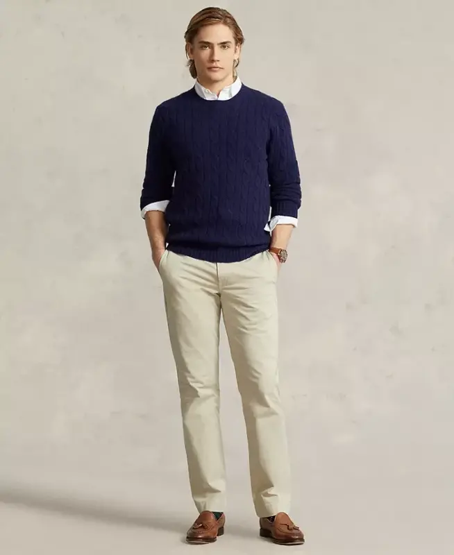 Men's Straight-Fit Stretch Chino Pants - Beige - 2