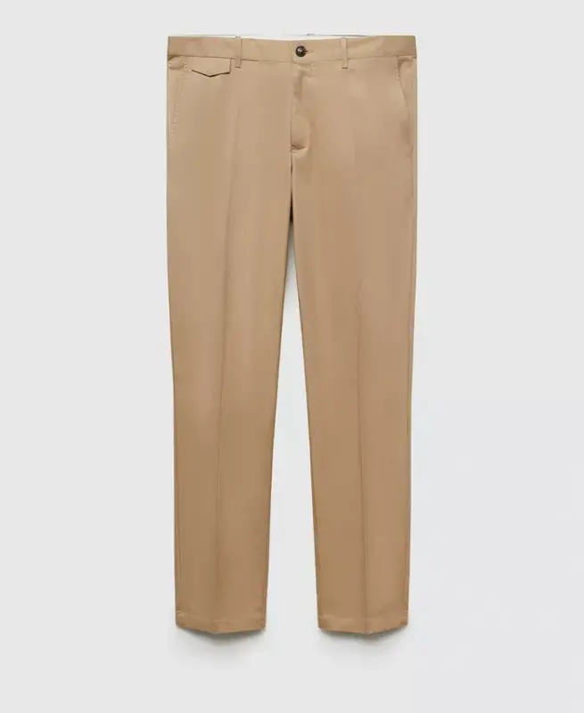 Men's Regular Fit Structure Cotton Trousers - Beige - 2