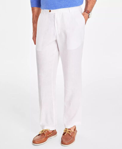 Men's Linen Solid Pants, Created for Modazone - White Pure - 4