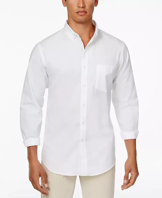 Men's Solid Stretch Oxford Cotton Shirt, Created for Modazone - Bright White - 1