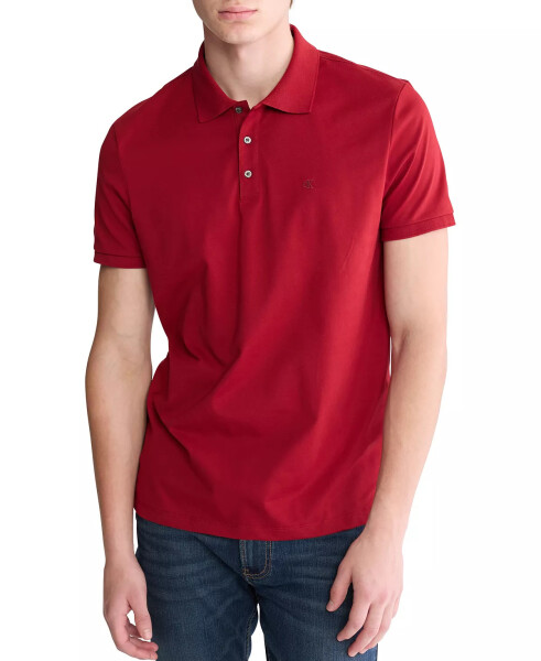 Erkek Düzenli Kesim Düz Pamuklu Monogram Logo Polo Tişörtü Bordo - 1