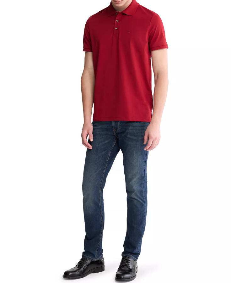 Erkek Düzenli Kesim Düz Pamuklu Monogram Logo Polo Tişörtü Bordo - 4