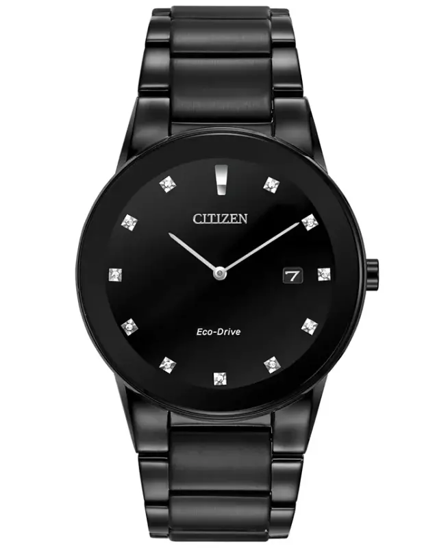 Men's Eco-Drive Axiom Diamond Accent Black Ion-Plated Stainless Steel Bracelet Watch 40mm AU1065-58G - 1