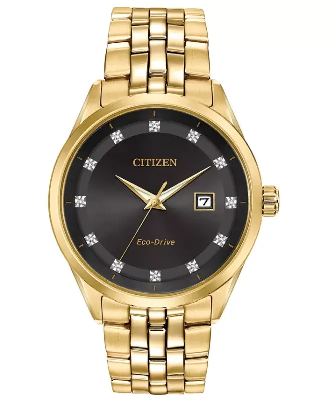 Men's Eco-Drive Corso Diamond-Accent Gold-Tone Stainless Steel Bracelet Watch 41mm-Gold - 1