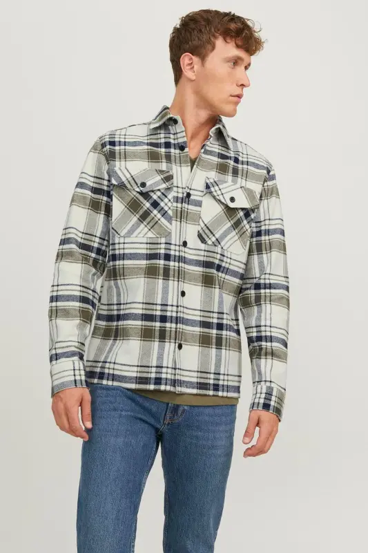 Erkek Ekose Desenli Gömlek Ceket - Roy - Cloud Dancer - JACK & JONES