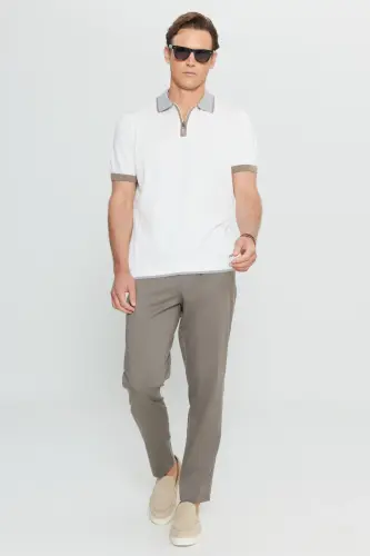 Erkek Ekru %100 Pamuk Standart Fit Normal Kesim Polo Yaka Triko Tişört-Ekru - ALTINYILDIZ CLASSICS (1)