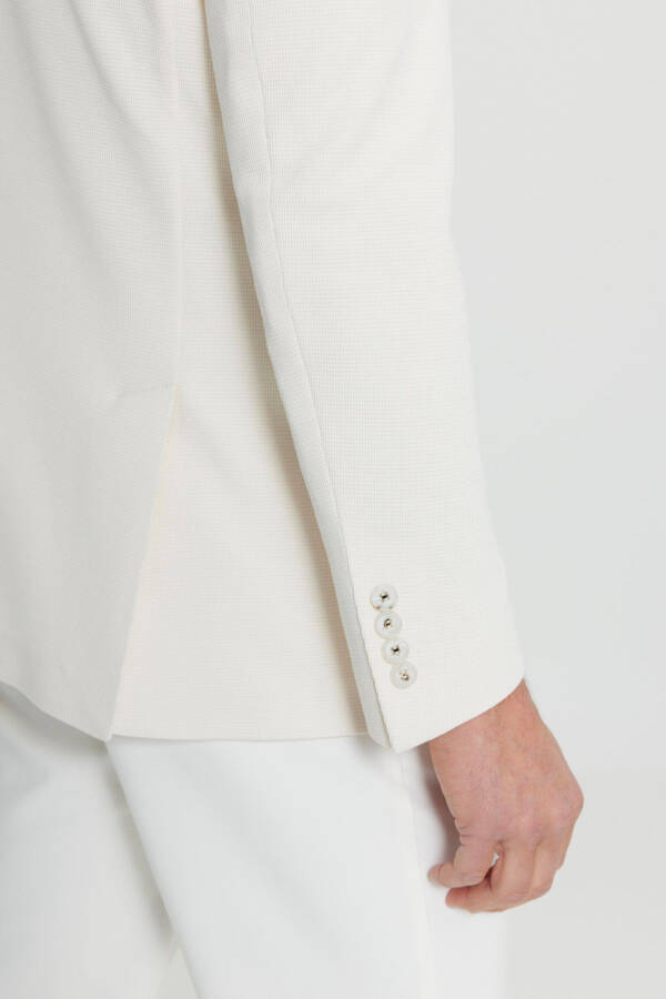 Erkek Ekru 360 Her Yöne Esneyen Pamuklu Esnek Slim Fit Dar Kesim Mono Yaka Armürlü Blazer Ceket - Ekru - 7