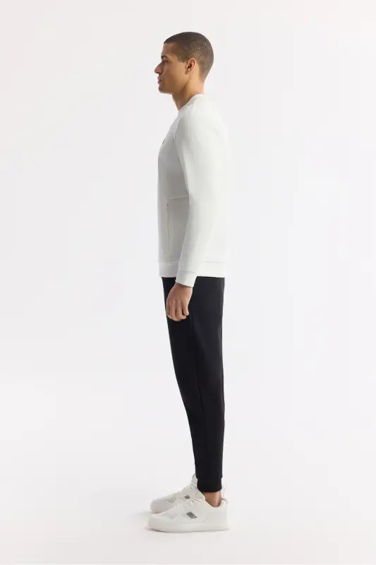 Erkek Ekru Bisiklet Yaka Baskılı Bi-Stretch İnterlok Regular Fit Sweatshirt A51Y1208 - Ekru - 3
