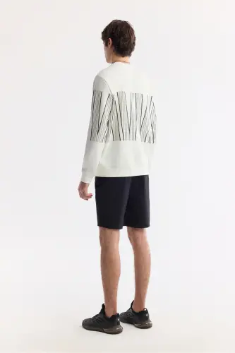 Erkek Ekru Bisiklet Yaka Baskılı Bi-Stretch İnterlok Regular Fit Sweatshirt A51Y1227 - Ekru - 4