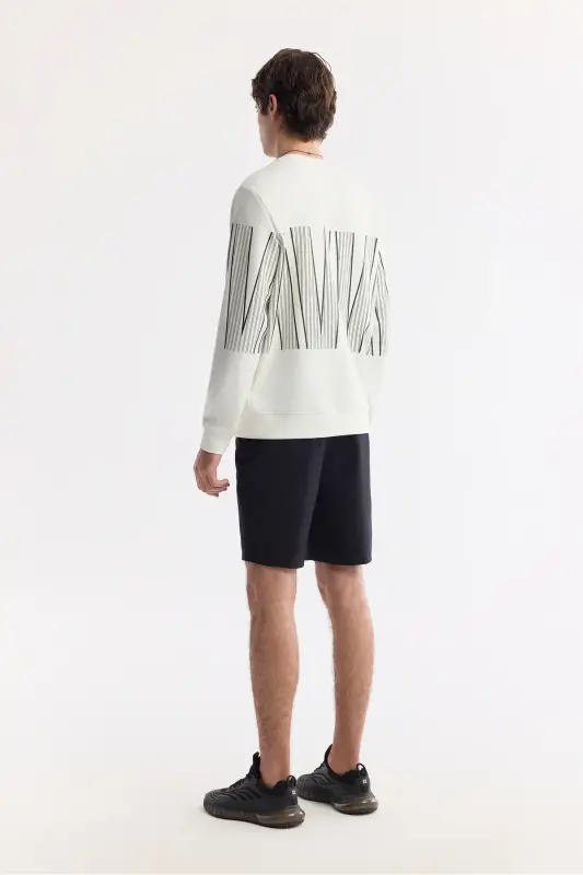 Erkek Ekru Bisiklet Yaka Baskılı Bi-Stretch İnterlok Regular Fit Sweatshirt A51Y1227 - Ekru - 4