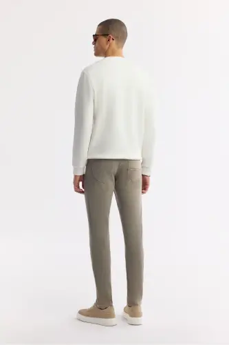 Erkek Ekru Bisiklet Yaka Baskılı Bi-Stretch İnterlok Regular Fit Sweatshirt A51Y1204 - Ekru - 4