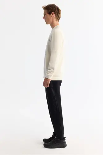 Erkek Ekru Bisiklet Yaka Baskılı Soft Touch Regular Fit Sweatshirt A42Y1307 - Ekru - 3