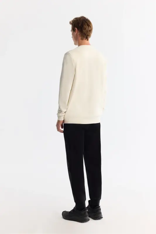 Erkek Ekru Bisiklet Yaka Baskılı Soft Touch Regular Fit Sweatshirt A42Y1307 - Ekru - 4