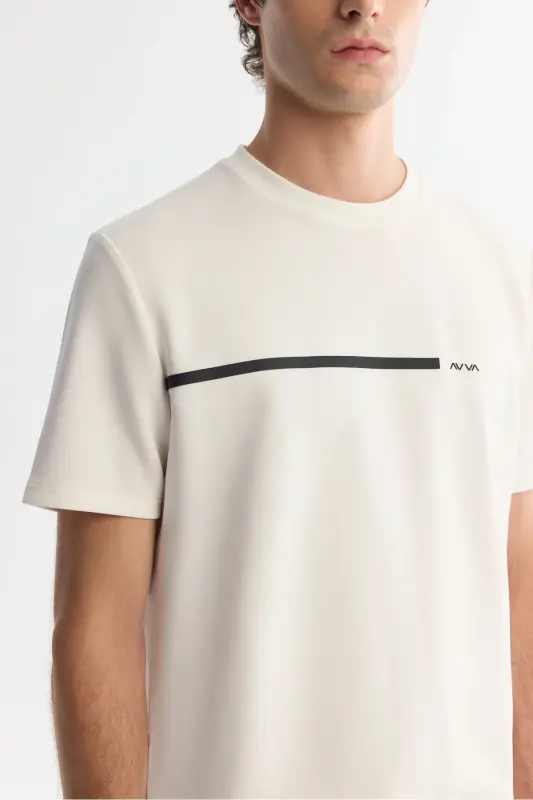 Erkek Ekru Bisiklet Yaka Elastan İnterlok Regular Fit T-Shirt A42Y1003-Ekru - 2