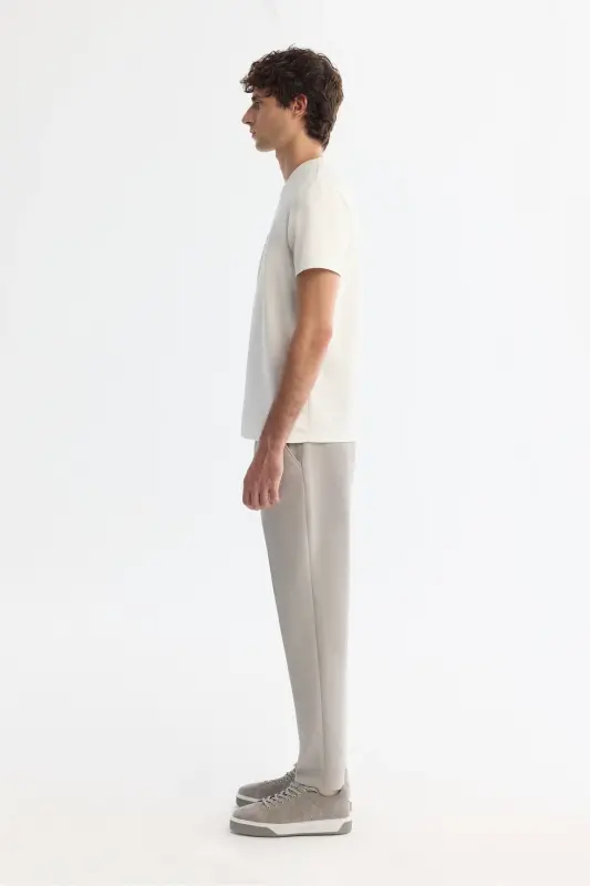 Erkek Ekru Bisiklet Yaka Gofreli Elastan Regular Fit T-Shirt A42Y1004-Ekru - 3