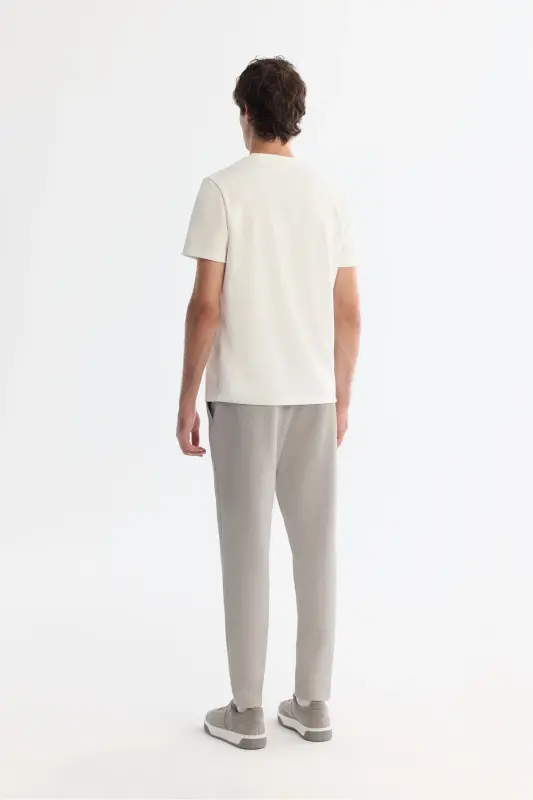 Erkek Ekru Bisiklet Yaka Gofreli Elastan Regular Fit T-Shirt A42Y1004-Ekru - 4