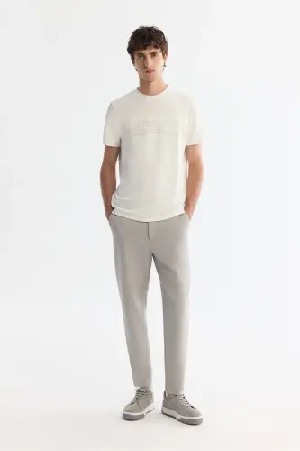 Erkek Ekru Bisiklet Yaka Gofreli Elastan Regular Fit T-Shirt A42Y1004-Ekru - 5