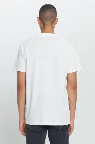 Erkek Ekru Loose Fit Bol Kesim %100 Pamuk Yumuşak Dokulu Baskılı Bisiklet Yaka Tişört - Ekru - 6