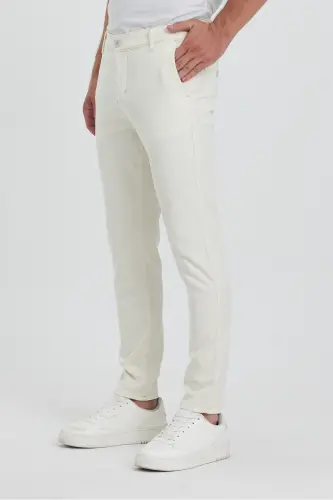 Erkek Ekru Gabardin Pamuklu Slim Fit Yan Cep Esnek Chino Pantolon-Ekru - THESEASON (1)