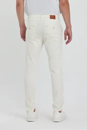 Erkek Ekru Gabardin Pamuklu Slim Fit Yan Cep Esnek Chino Pantolon-Ekru - 5