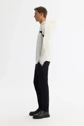 Erkek Ekru Kapüşonlu Pamuklu Baskılı Elastan Oversize Fit Sweatshirt A42Y1289 - Ekru - 4