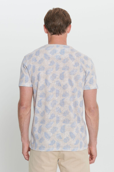 Erkek Ekru Melanj Slim Fit Dar Kesim Bisiklet Yaka Baskılı Tişört - Ekru Melanj - 5