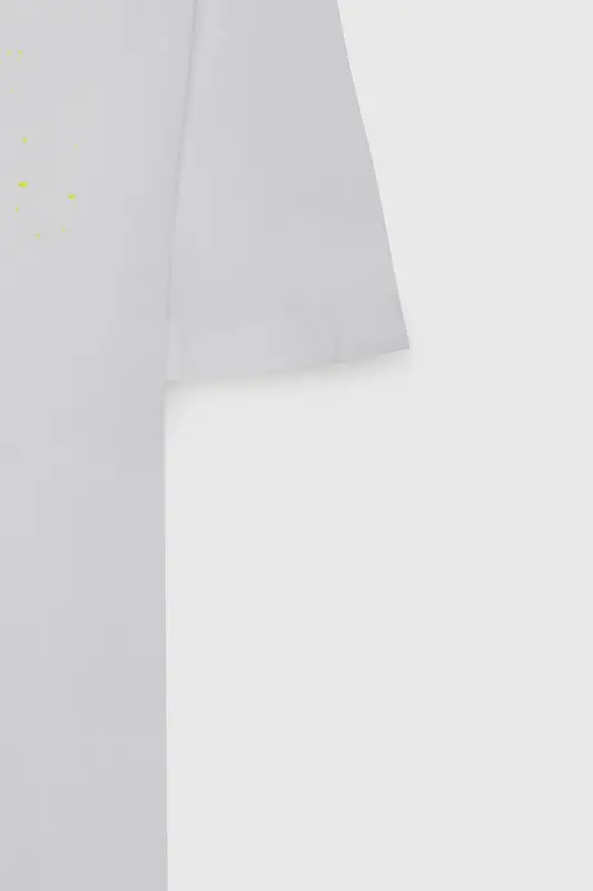 Erkek Ekru Oversize Bol Kesim Bisiklet Yaka %100 Pamuk Baskılı Tişört-Ekru - 8