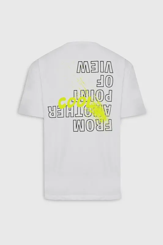 Erkek Ekru Oversize Bol Kesim Bisiklet Yaka %100 Pamuk Baskılı Tişört-Ekru - 6