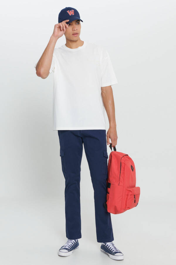 Erkek Ekru Oversize Fit Bol Kesim %100 Pamuk Baskılı Bisiklet Yaka Tişört - Ekru - 9