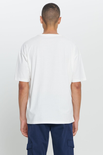 Erkek Ekru Oversize Fit Bol Kesim %100 Pamuk Baskılı Bisiklet Yaka Tişört - Ekru - 13