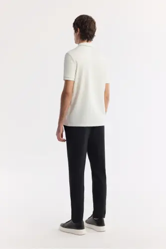 Erkek Ekru Polo Yaka Bi-Stretch Baskılı İnterlok Regular Fit T-Shirt A51Y1007 - Ekru - 4
