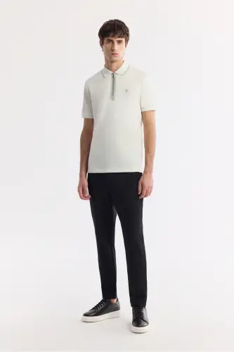 Erkek Ekru Polo Yaka Bi-Stretch Baskılı İnterlok Regular Fit T-Shirt A51Y1007 - Ekru - 6
