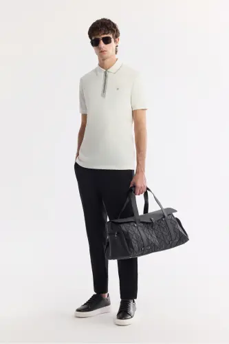 Erkek Ekru Polo Yaka Bi-Stretch Baskılı İnterlok Regular Fit T-Shirt A51Y1007 - Ekru - 7