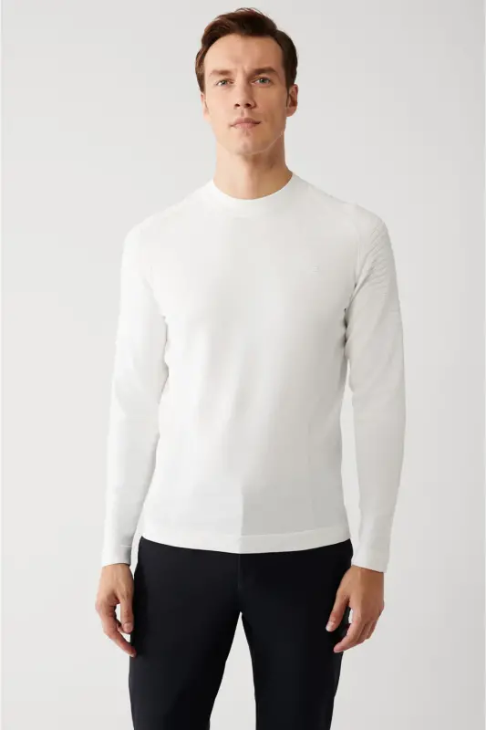 Erkek Ekru Yüksek Bisiklet Yaka Rayon Kazak A32Y5006 - Ekru - 4