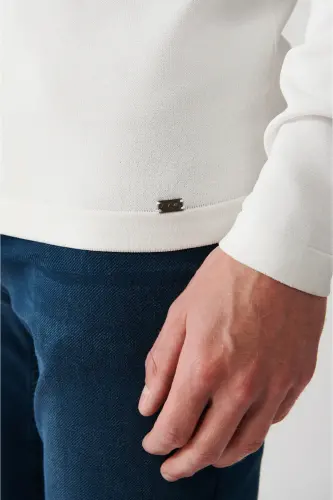 Erkek Ekru Bisiklet Yaka Baskılı Rayon Kazak A32Y5033 - Ekru - 2