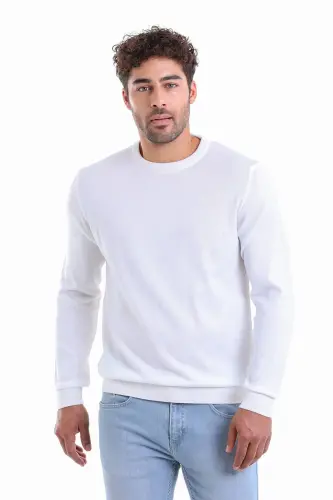 Erkek Ekru Regular Fit %100 Pamuk Bisiklet Yaka Triko Kazak - Ekru - 2