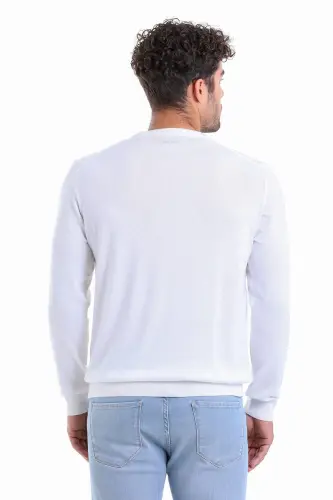 Erkek Ekru Regular Fit %100 Pamuk Bisiklet Yaka Triko Kazak - Ekru - 5