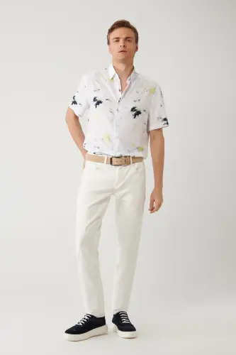 Erkek Ekru Rinse Yıkamalı Berlin Slim Fit Esnek Pantolon A41Y3504 - AVVA (1)