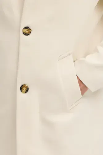 Erkek Ekru Slim Fit Dik Yaka Kaşe Kaban-Ekru - 7