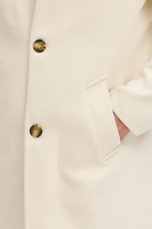 Erkek Ekru Slim Fit Dik Yaka Kaşe Kaban-Ekru - 7