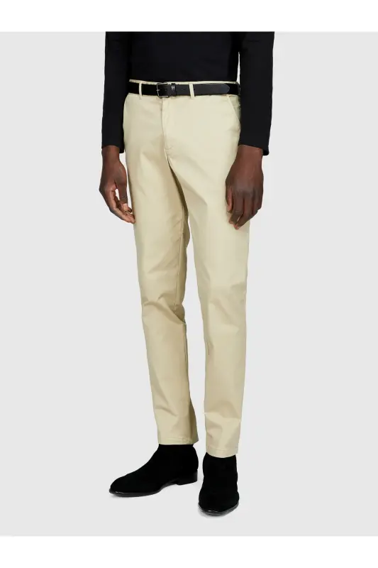 Erkek Ekru Slim Fit Esnek Chino Pantolon-Ekru - 5