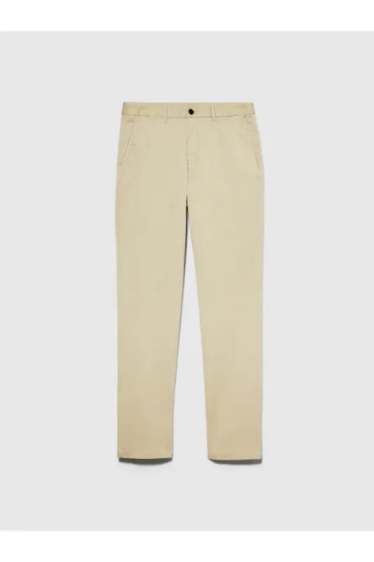 Erkek Ekru Slim Fit Esnek Chino Pantolon - Ekru - 2