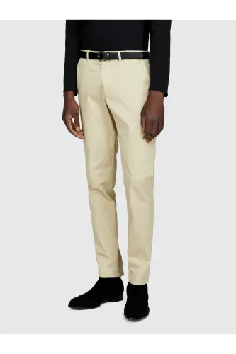 Erkek Ekru Slim Fit Esnek Chino Pantolon - Ekru - 5
