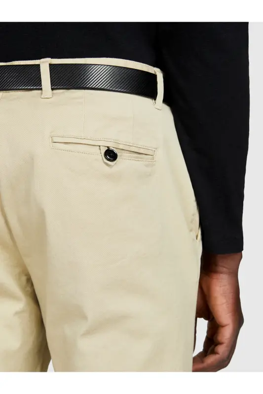 Erkek Ekru Slim Fit Esnek Chino Pantolon - Ekru - 6