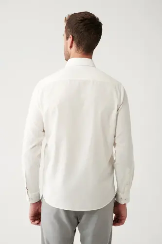 Erkek Ekru Düğmeli Yaka %100 Pamuk Soft Touch Kadife Regular Fit Gömlek B002032 - Ekru - 4