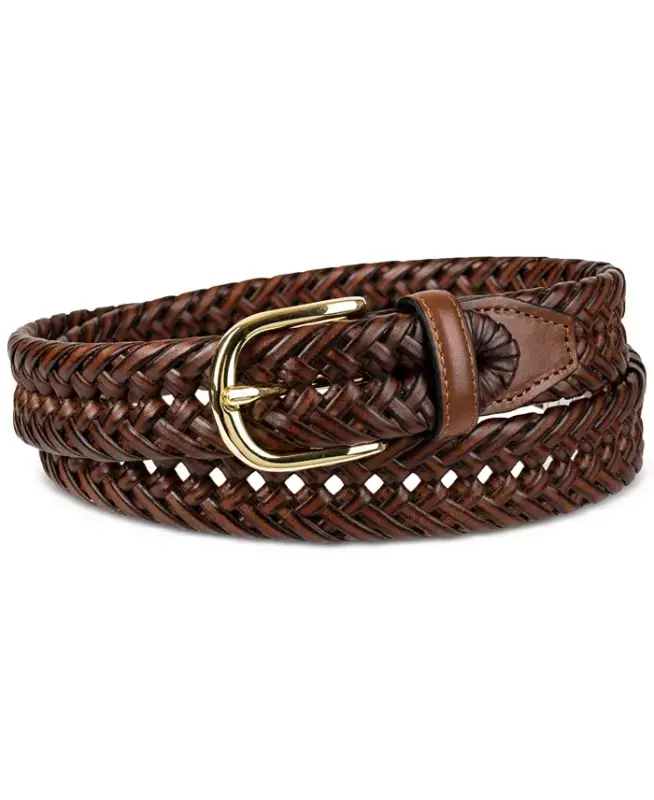 Men's Hand-Laced Braided Belt, Created for Modazone - Tan - CLUB ROOM