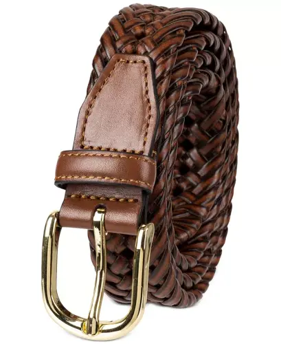 Men's Hand-Laced Braided Belt, Created for Modazone - Tan - CLUB ROOM (1)