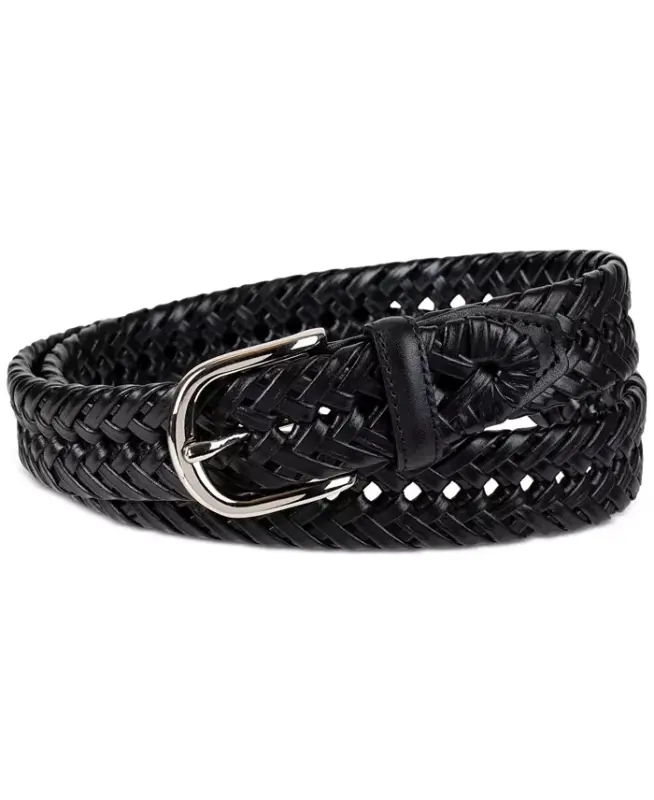 Men's Hand-Laced Braided Belt, Created for Modazone - Black - CLUB ROOM