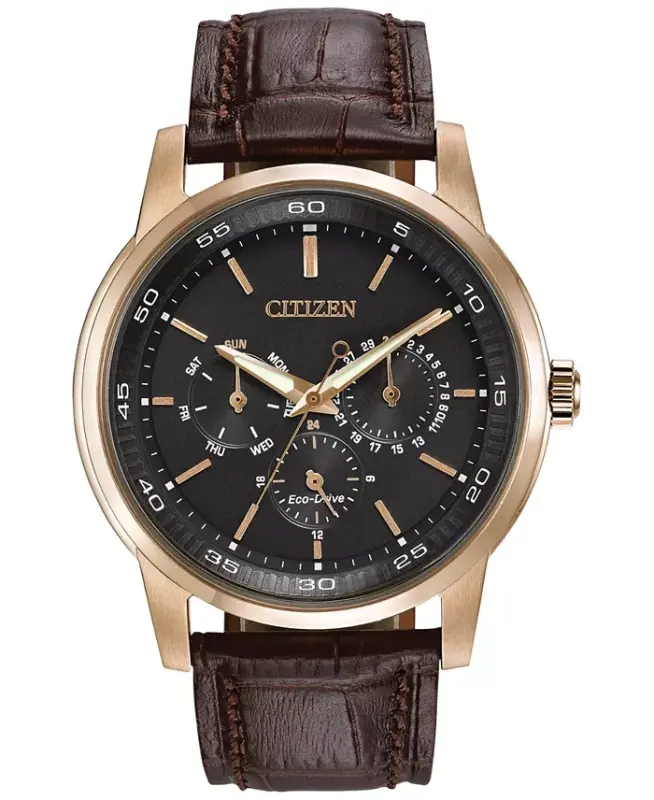 Men's Dress Eco-Drive Black-Brown Leather Strap Watch 44mm BU2013-08E - No Color - 1