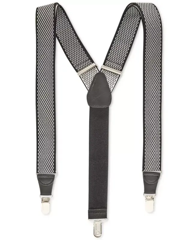 Men's Diamond Print Suspenders, Created for Modazone-Black - 1
